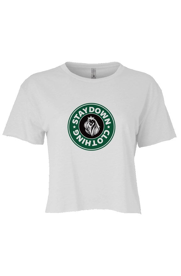 WOMENS STAYBUCKS CROP TOP T-SHIRT WHITE