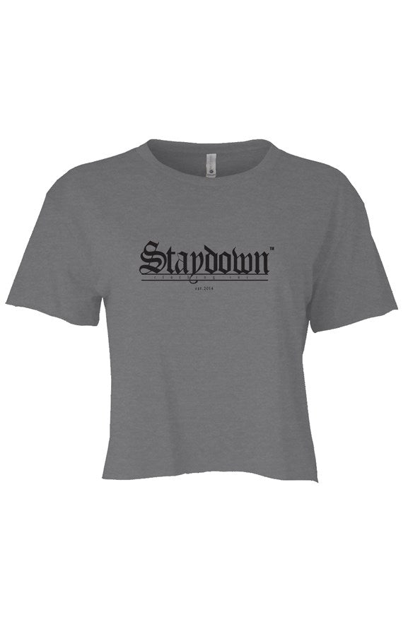 WOMENS OLD ENGLISH CROP TOP T-SHIRT GRAY