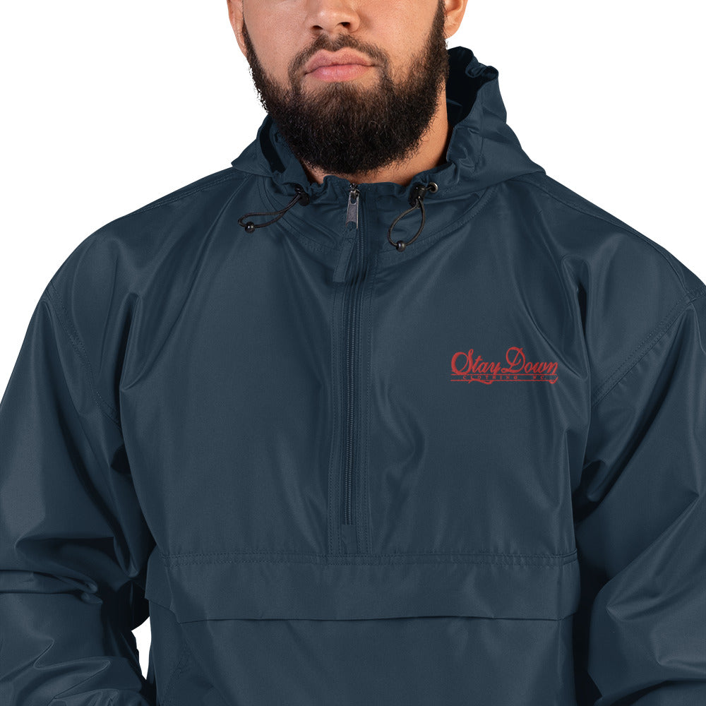 EMBROIDERED CURSIVE PACKABLE MENS JACKET